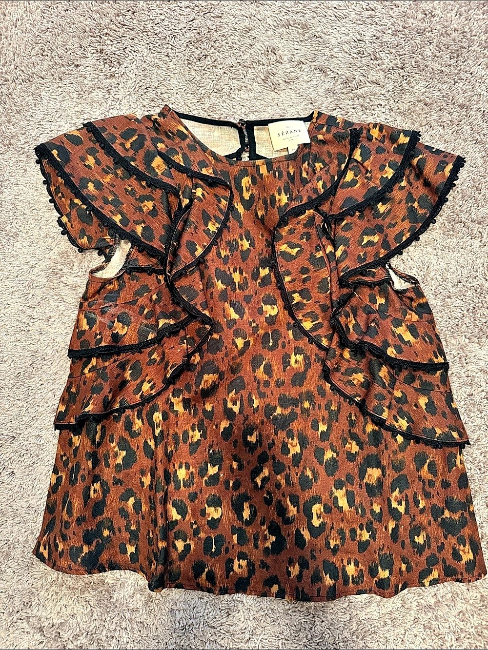 Sézane Lennie Blouse Leopard Print in Brown & Orange